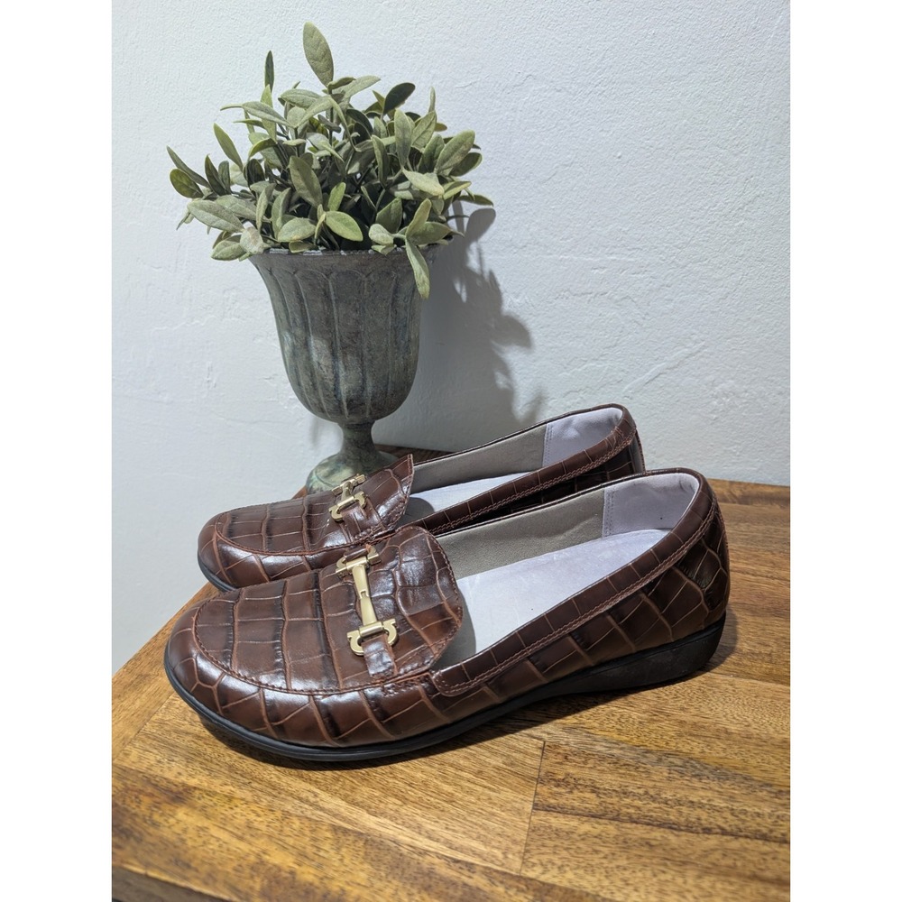 Rockport Aravon Womens Abbey Bit Loafer Brown Croco CI1064 Women's Size 10 Wide